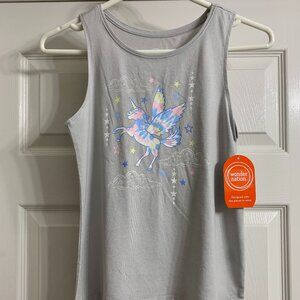 Wonder Nation Girls Gray Sleeveless Shirt with Unicorn Design, Size L, NWT
